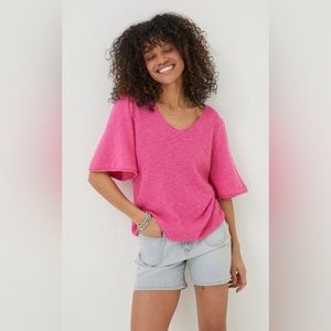 Fat Face Linen Blend Angela V Neck Knitted Top